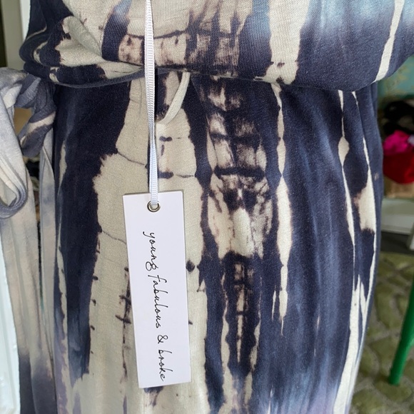 NWT Young Fabulous & Broke YFB Blue Pastel Tie Dye Tie Waist Tunic Maxi Dress  M - Picture 9 of 12